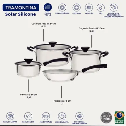 JOGO COM 4 PANELAS EM INOX COM CERAMICA SOLAR TRA,MONTINA