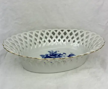 FRUTEIRA OVAL FLORAL AZUL COM OURO LUIZ SALVADOR