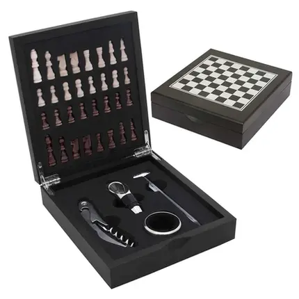 KIT PARA VINHO COM JOGO DE XADREZ MIMO STYLE