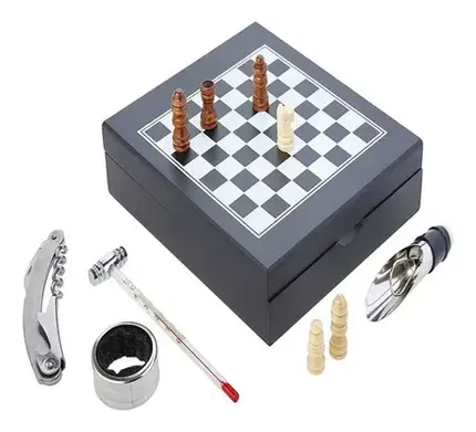 KIT PARA VINHO COM JOGO DE XADREZ MIMO STYLE