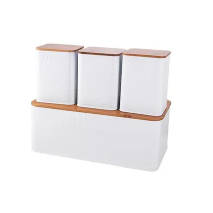 CONJUNTO PORTA PAO BAMBU 3 POTES WHITE MIMO STYLE