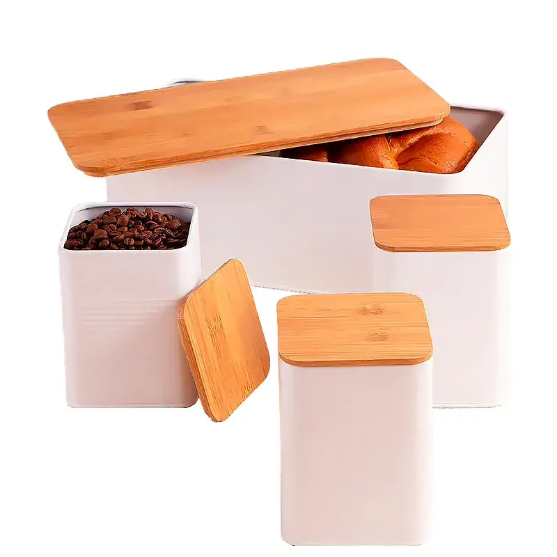 CONJUNTO PORTA PAO BAMBU 3 POTES WHITE MIMO STYLE