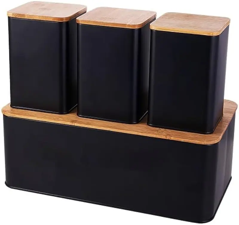 CONJUNTO PORTA PAO BAMBU 3 POTES BLACK MIMO STYLE