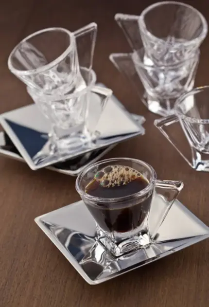 JOGO COM 6 XICARAS DE CAFE DE VIDRO COM PIRES VENEZA BLACK WOLFF