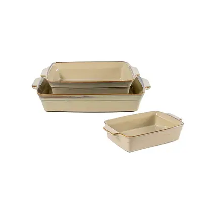 CONJUNTO COM 3 TRAVESSAS RETANGULAR DE CERAMICA BEGE