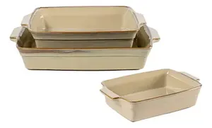 CONJUNTO COM 3 TRAVESSAS RETANGULAR DE CERAMICA BEGE