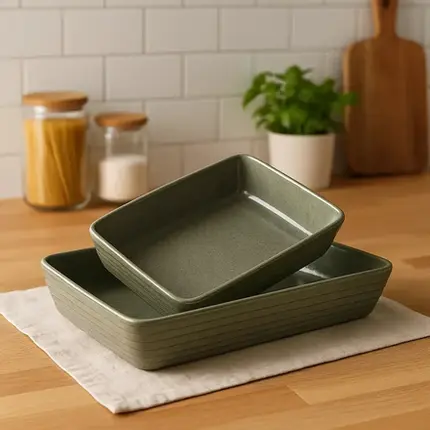 CONJUNTO COM 2 TRAVESSAS RETANGULAR EM CERAMICA VERDE AREIA