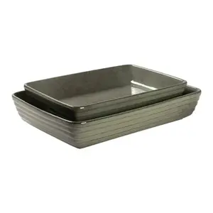 CONJUNTO COM 2 TRAVESSAS RETANGULAR EM CERAMICA VERDE AREIA