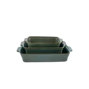 CONJUNTO DE 3 TRAVESSAS DE CERAMICA RETANGULAR VERDE BTC