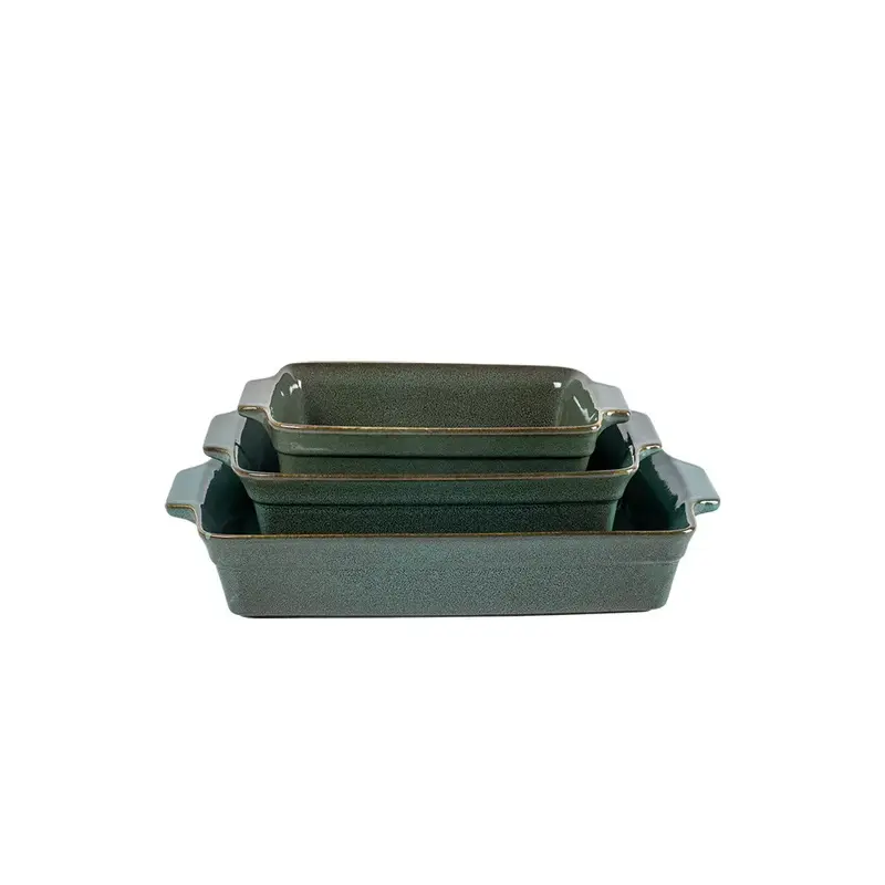 CONJUNTO DE 3 TRAVESSAS DE CERAMICA RETANGULAR VERDE BTC