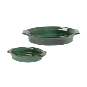 CONJUNTO DE 2 TRAVESSAS DE CERAMICA OVAL VERDE BTC