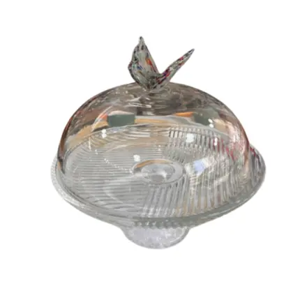 PRATO PARA BOLO PAPILLON EM CRISTAL ECOLOGICO COM TAMPA 30CM