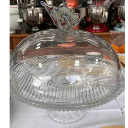 PRATO PARA BOLO PAPILLON EM CRISTAL ECOLOGICO COM TAMPA 30CM