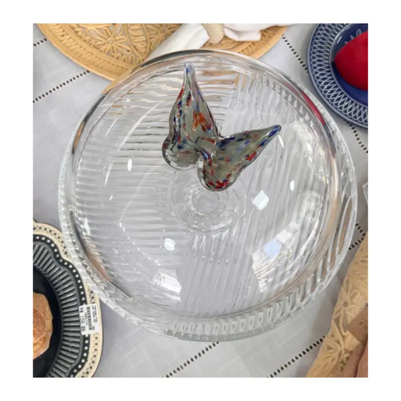PRATO PARA BOLO PAPILLON EM CRISTAL ECOLOGICO COM TAMPA 30CM
