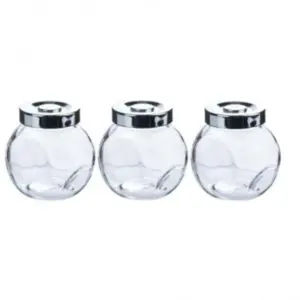 JOGO COM 3 PORTA TEMPEROS DE VIDRO COM TAMPA PLASTICA PRATA 200ML