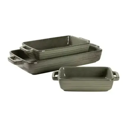 CONJUNTO COM 3 DE TRAVESSAS RETANGULAR COM ALÇA EM CERAMICA VERDE AREIA