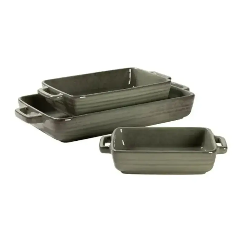 CONJUNTO COM 3 DE TRAVESSAS RETANGULAR COM ALÇA EM CERAMICA VERDE AREIA