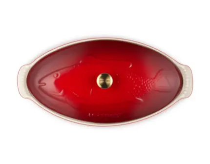 TRAVESSA PEIXE COM TAMPA 34CM HERITAGE VERMELHO LE CREUSET