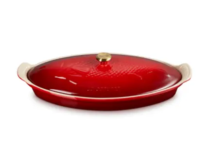 TRAVESSA PEIXE COM TAMPA 34CM HERITAGE VERMELHO LE CREUSET
