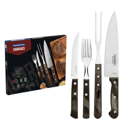KIT CHURRASCO 14 PEÇAS POLYWOOD CASTANHO TRAMONTINA