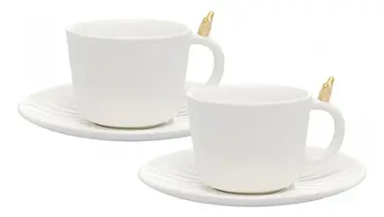 CONJUNTO DE 2 XICARAS DE CHA DE CERAMICA COLIBRI COM PIRES BRANCO 170ML