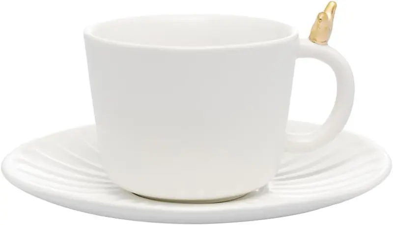 CONJUNTO DE 2 XICARAS DE CHA DE CERAMICA COLIBRI COM PIRES BRANCO 170ML