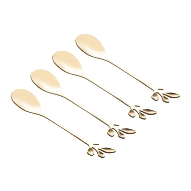 CONJUNTO 4 COLHERES ACO INOX PARA CHA LEAVES DOURADO WOLFF