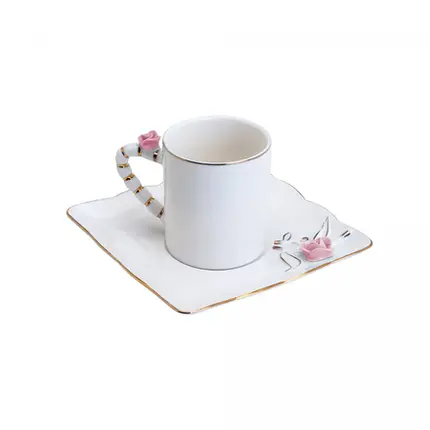 CONJUNTO DE 6 XICARAS CAFE PORCELANA FLOWER SQUARE PLATE 80ml