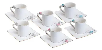 CONJUNTO DE 6 XICARAS CAFE PORCELANA FLOWER SQUARE PLATE 80ml