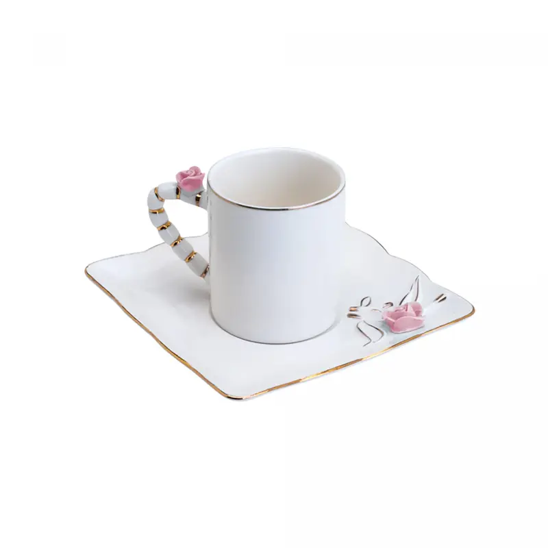 CONJUNTO DE 6 XICARAS CAFE PORCELANA FLOWER SQUARE PLATE 80ml