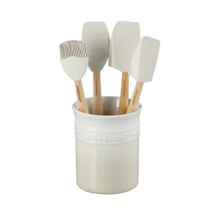 KIT 4 ESPATULAS E PORTA UTENSILIO 1L CLASSIC MERINGUE LE CREUSET