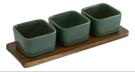 CONJUNTO DE 3 PETISQUEIRAS QUADRADA COM BASE DE CERÂMICA VERDE DEGRADE