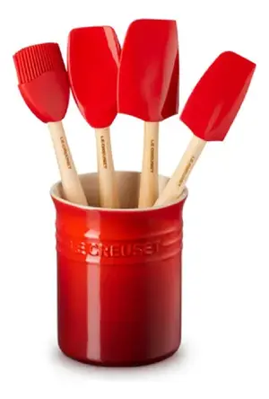 KIT 4 ESPATULAS E PORTA UTENSILIO 1L CLASSIC VERMELHO LE CREUSET