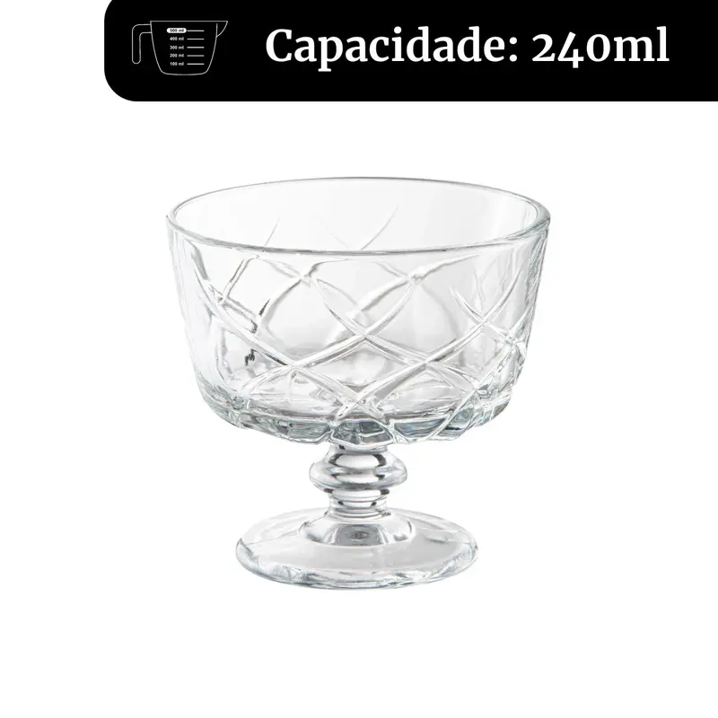 JOGO COM 6 TAÇAS DE SOBREMESA LORIANT EM CRISTAL ECOLOGICO 240 ML D9,9xA9,3 CM LHERMITAGE