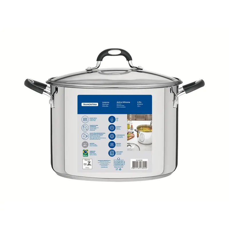 CALDEIRAO ACO INOX 30CM ASTRO SILICONE TRAMONTINA