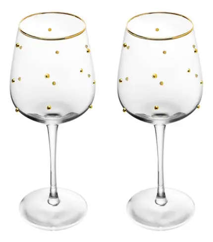 CONJUNTO 2 TACAS DE VINHO BALLS FIO DE OURO 350ML VIDRO