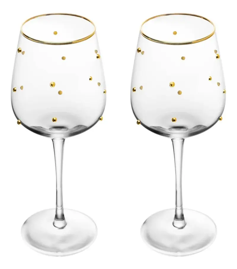 CONJUNTO 2 TACAS DE VINHO BALLS FIO DE OURO 350ML VIDRO