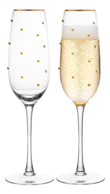 CONJUNTO 2 TACAS DE CHAMPAGNE BALLS FIO DE OURO 220ML VIDRO