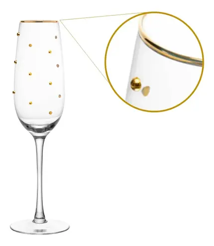 CONJUNTO 2 TACAS DE CHAMPAGNE BALLS FIO DE OURO 220ML VIDRO