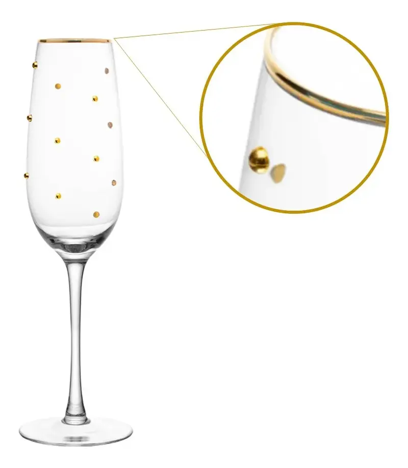 CONJUNTO 2 TACAS DE CHAMPAGNE BALLS FIO DE OURO 220ML VIDRO