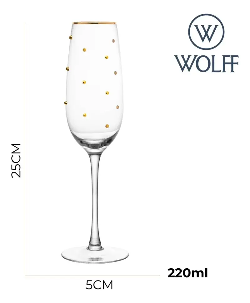 CONJUNTO 2 TACAS DE CHAMPAGNE BALLS FIO DE OURO 220ML VIDRO