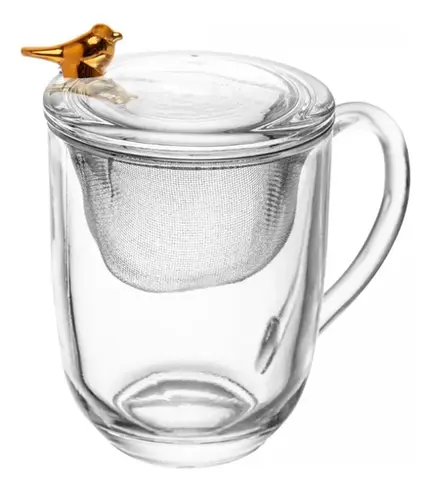 CANECA COM TAMPA E FILTRO GONDEN BIRD 350ML CRISTAL WOLFF