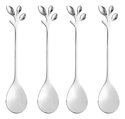 CONJUNTO 4 COLHERES INOX PARA CHA LEAVES PRATEADO
