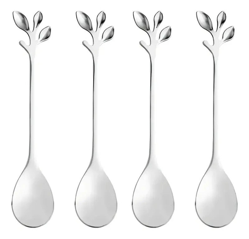 CONJUNTO 4 COLHERES INOX PARA CHA LEAVES PRATEADO