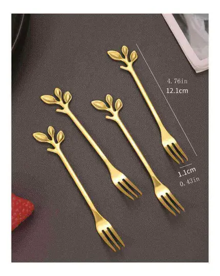 CONJUNTO 4 GARFOS ACO INOX PARA APERITIVO LEAVES DOURADO WOLFF