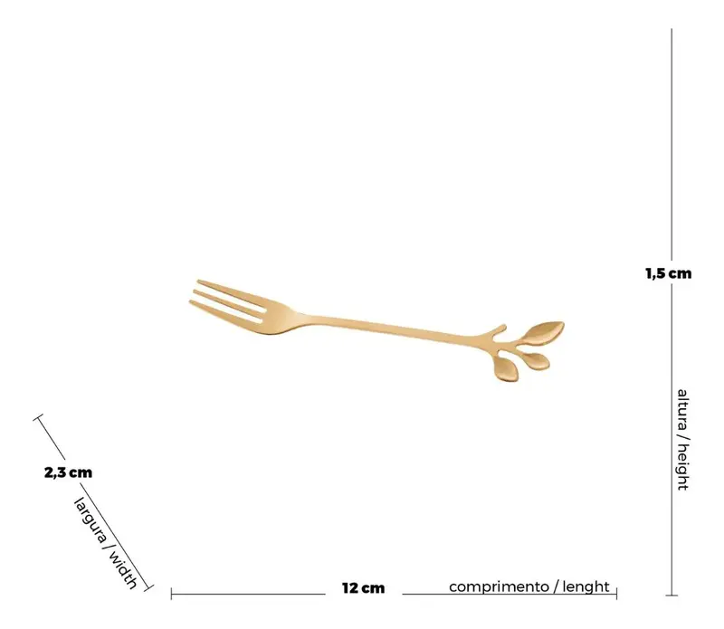CONJUNTO 4 GARFOS ACO INOX PARA APERITIVO LEAVES DOURADO WOLFF