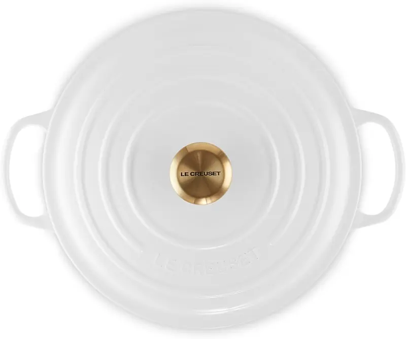 PANELA REDONDA 28CM SIGNATURE BRANCA (PEGADOR DOURADO) WHITE LE CREUSET