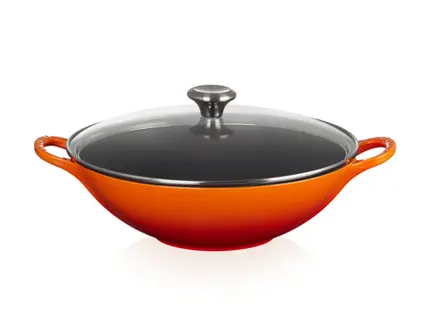 WOK TAMPA DE VIDRO 32CM  SIGNATURE FLAME LARANJA LE CREUSET