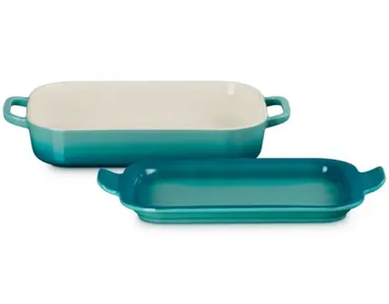 TRAVESSA RETANGULAR 31VM 3L COM TAMPA PRATO BLEU RIVIERA LE CREUSET