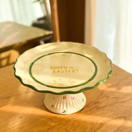 PRATO DE BOLO BABADO PEQUENO COM PE FLOR EASTER 10,5x23 CM